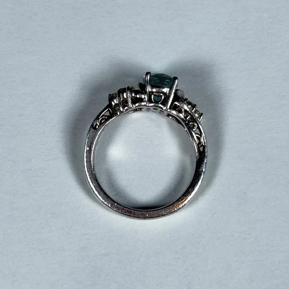 Vintage Sterling Silver 925 Blue Topaz with Clear Topaz Accents 7us Size 3.72g